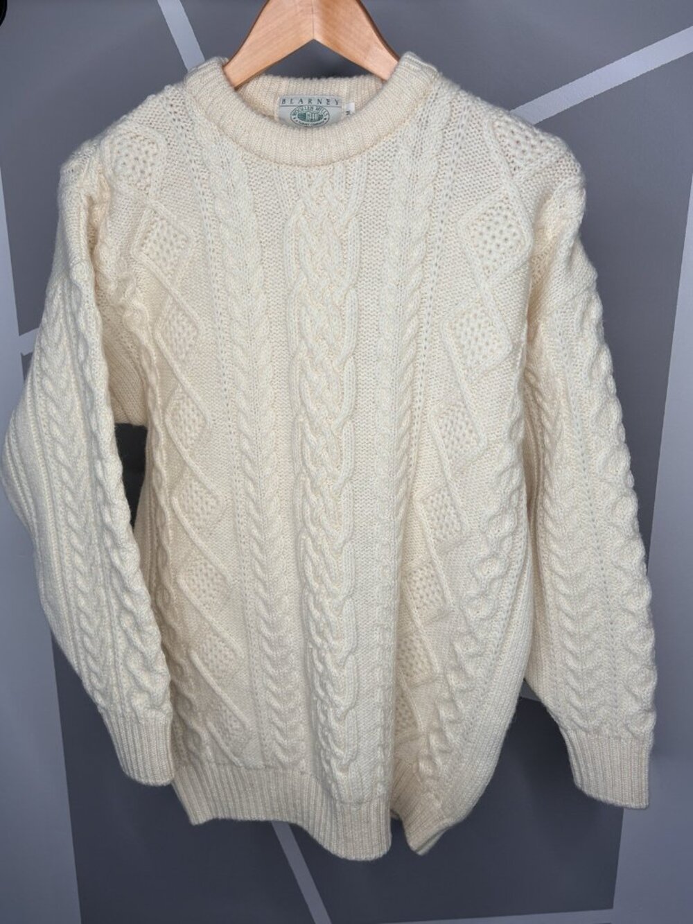 Blarney Woollen Mills Ireland Cable Knit Fisherman Sweater Men's M Pure New Wool